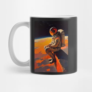 Spaceman - sitting on a rock looking out over a planet below Mug